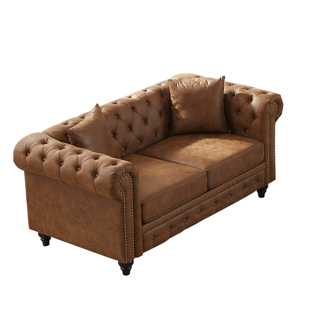 Contemporary Design Chesterfield Sofa with Tech Fabric Upholstery - Neutral