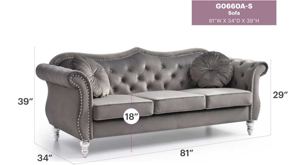 Hollywood Sofa with Tufted Back and Nailhead Trim - Multiple Colors