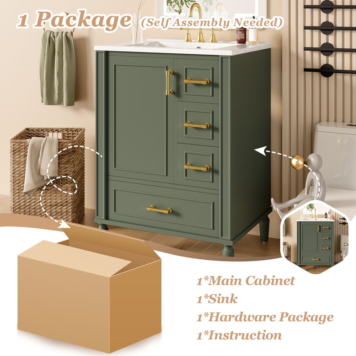 Traditional Bathroom Vanity Set with Soft Close Doors - Multiple Colors