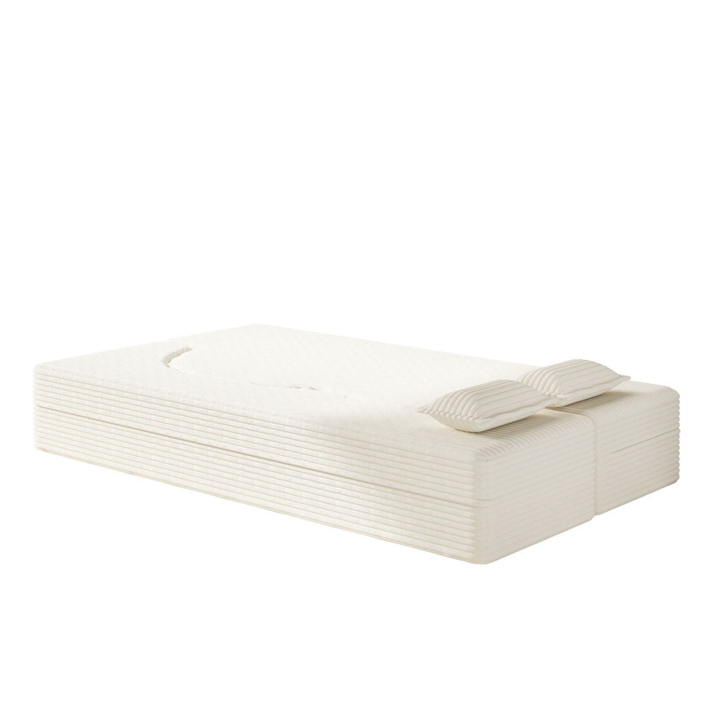 Convertible Floor Sofa with 2 Pillows - Twin Size Corduroy - White or Gray
