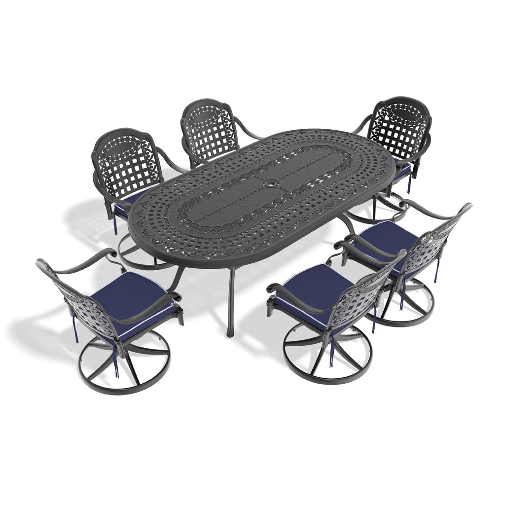 7-Piece Cast Aluminum Patio Dining Set with Oval Table - Black