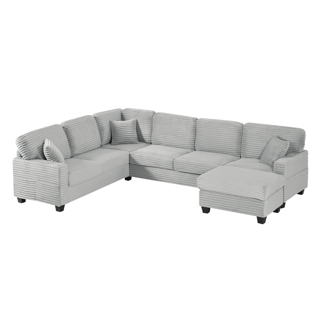 Upholstered U-Shaped Sectional Sofa with Movable Ottoman and Storage Pockets - Multiple Colors
