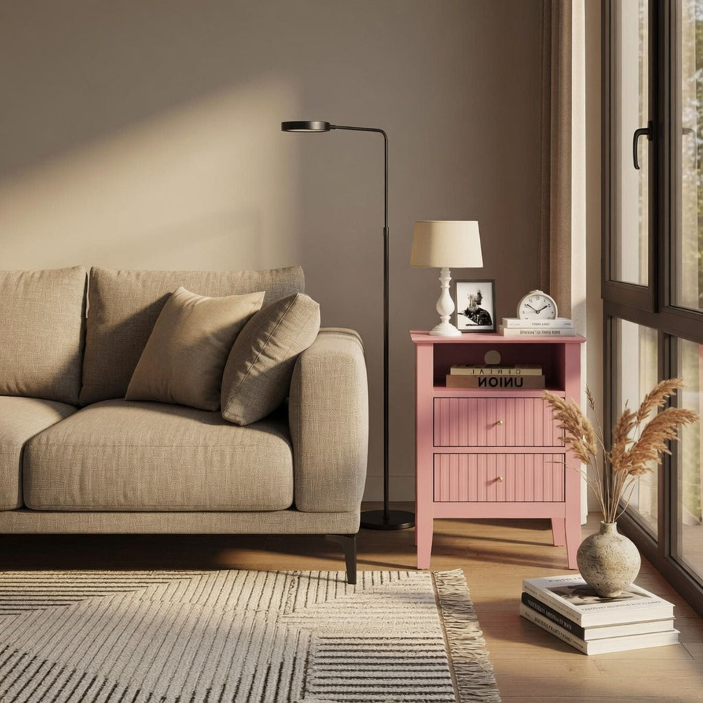 Fluted Nightstand with 2 Drawers and Soft-Close Slides - Multiple Colors