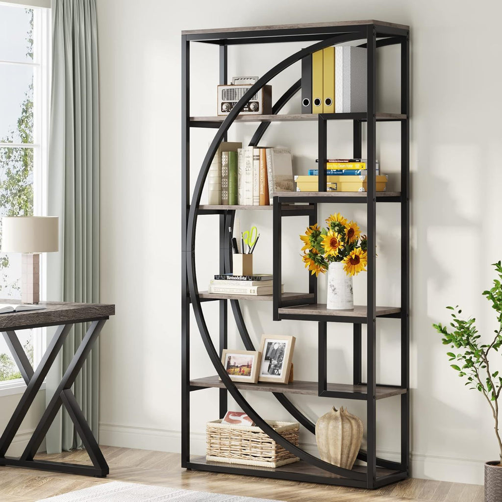 5 Tier Etagere Bookshelf with 8 Open Shelves - Dark Brown or Dark Gray