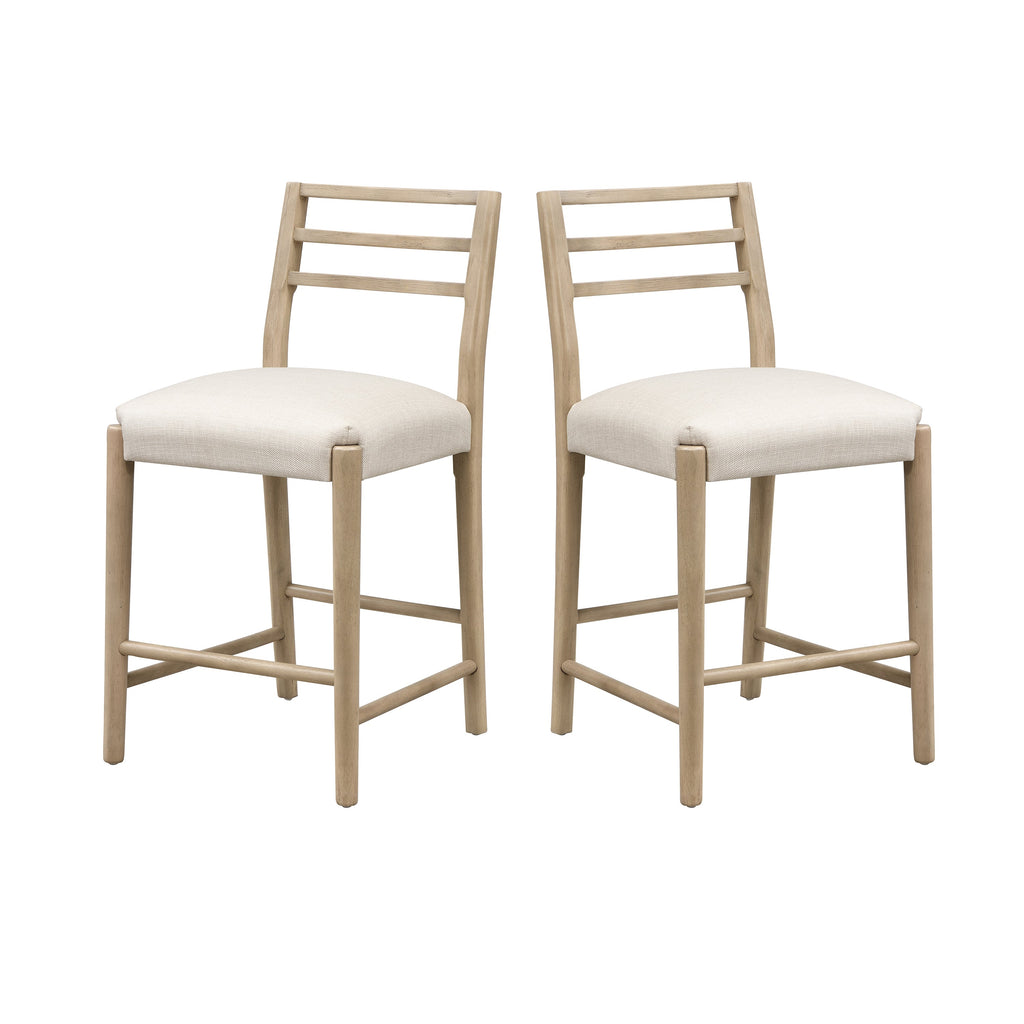 Ladder Back Counter Stool Set with Upholstered Seats - Farmhouse Style