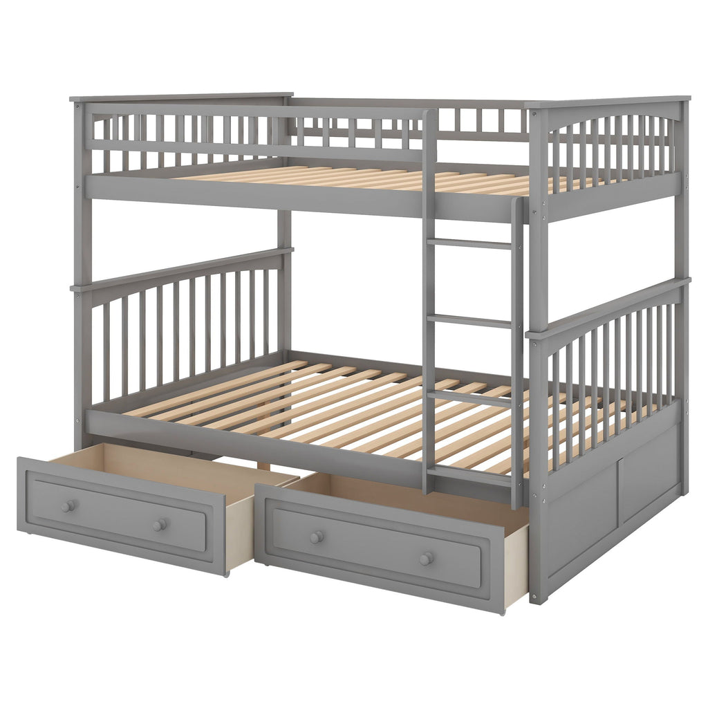 Convertible Bunk Bed With Drawers - Solid Wood with Storage - White, Dark Brown or Dark Gray