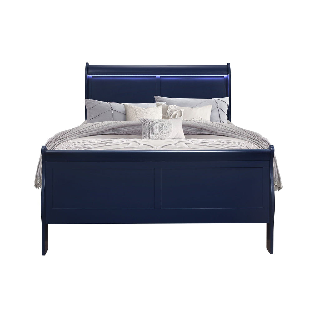 Modern Sleigh Bed with LED Lighting - Blue or White