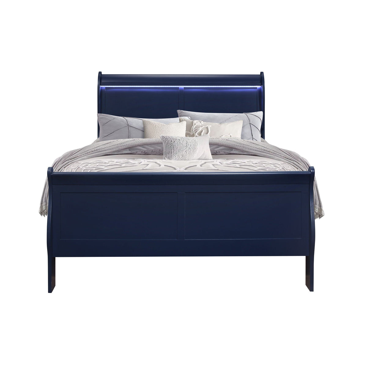 Modern Sleigh Bed with LED Lighting - Blue or White