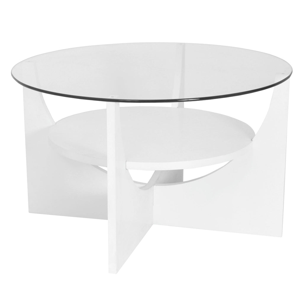 U-Shaped Contemporary Coffee Table with Glass Top - White or Light Brown