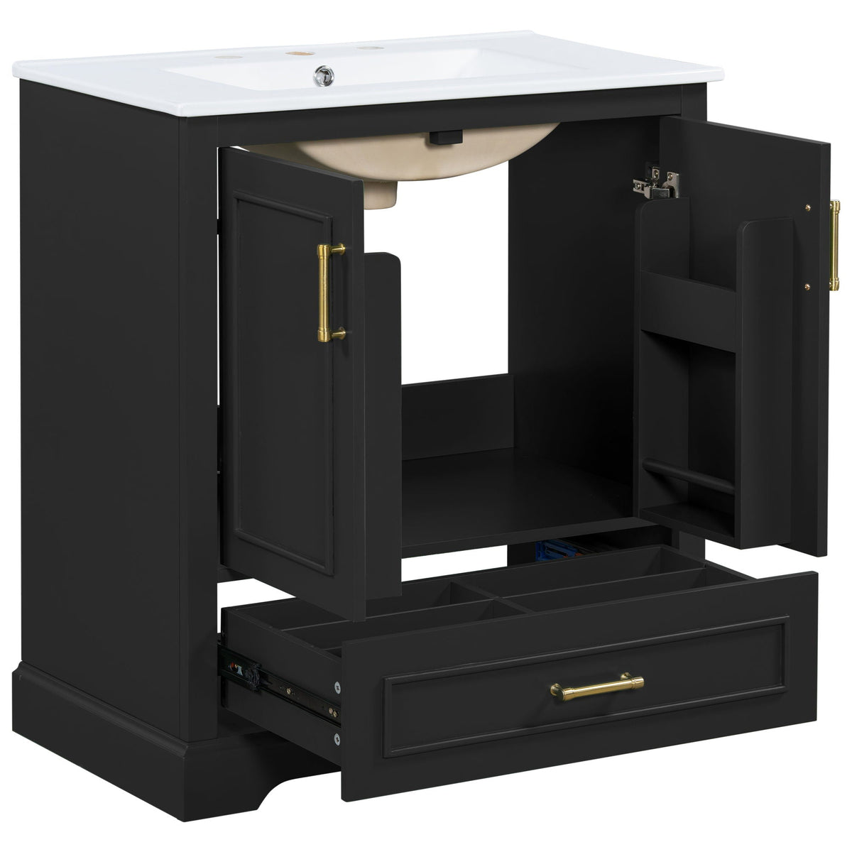 Bathroom Vanity with Sink and Soft Close Doors - White, Black, Green, or Gray