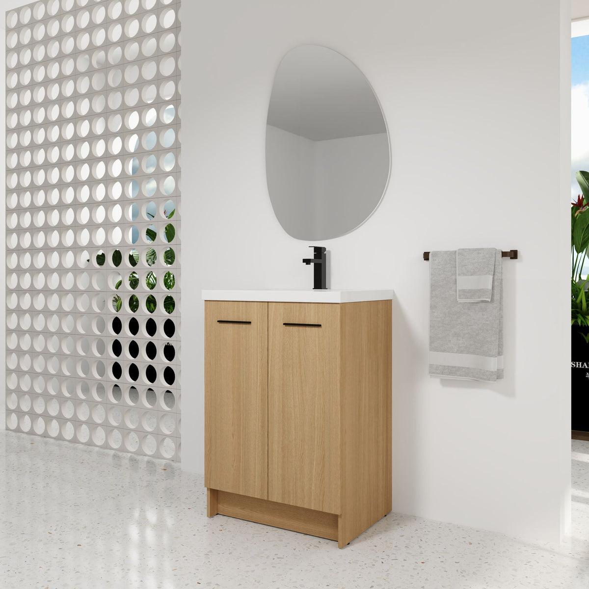 Floating Bathroom Vanity With Sink, Wall Mounted Double Door Storage - Light Brown