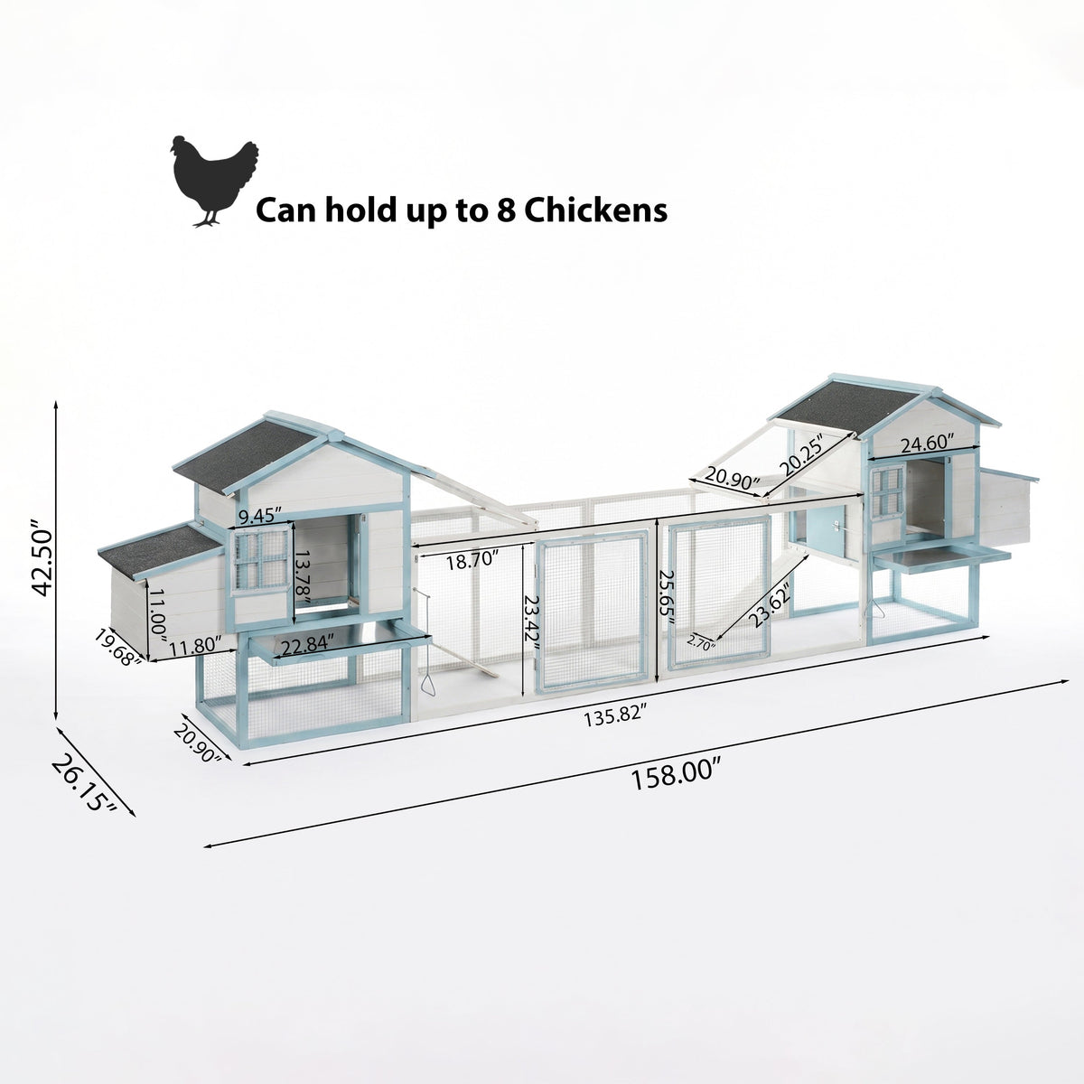 Large Wooden Chicken Coop with Double Nesting Boxes - Natural Wood