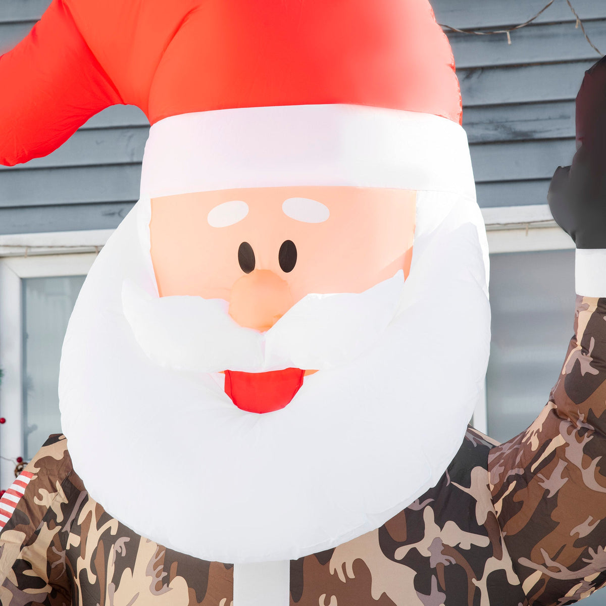 8' Camouflage Santa Christmas Inflatable with LED Lighting - Green