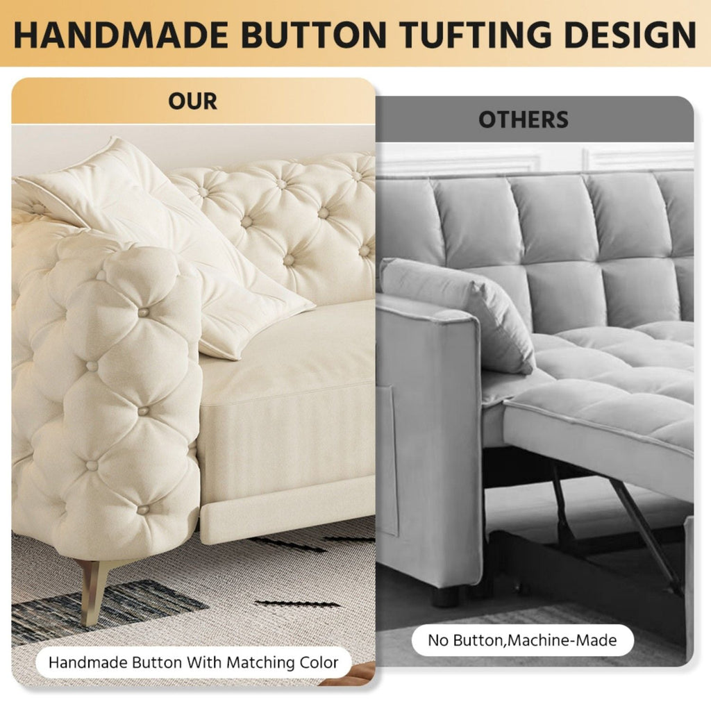 3-In-1 Convertible Sleeper Sofa Set with Deep Seat & Movable Ottoman - White, Beige, Gray