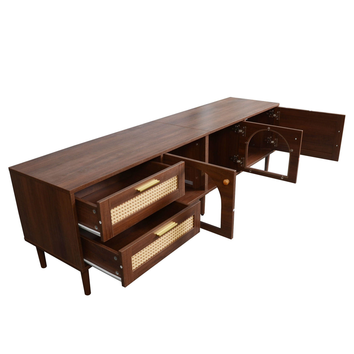 TV Stand With 3 Cabinets & 2 Drawers with LED Light - Dark Brown