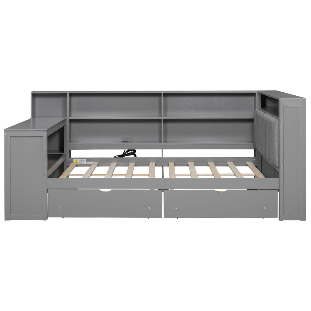 Platform Storage Bed with Shelves, Desk, Charging Station & LED - Full Size