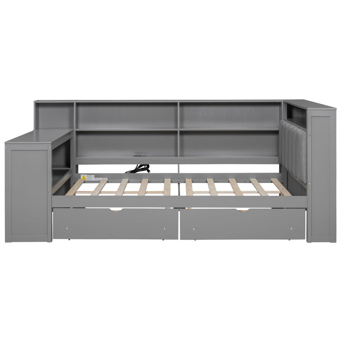 Platform Storage Bed with Shelves, Desk, Charging Station & LED - Full Size