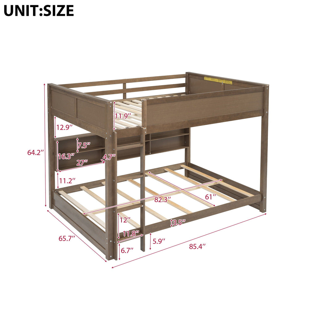 Queen Bunk Bed with Storage Cabinets and USB Ports - Dark Brown or White