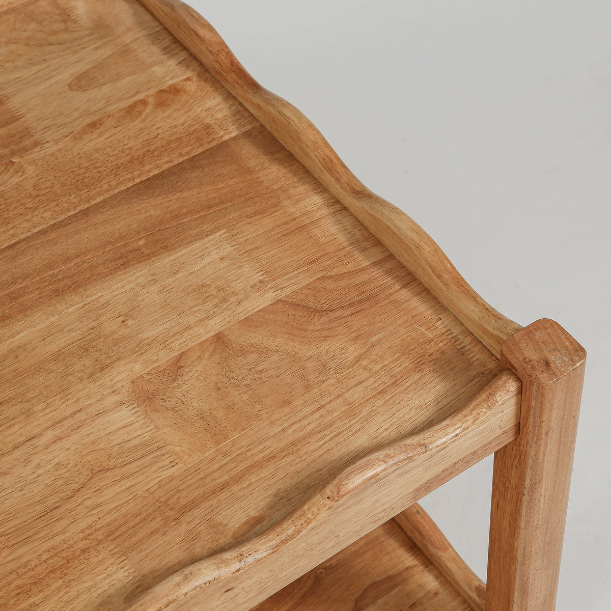 Modern 2 Tier Coffee Table with Open Shelf - Solid Rubberwood
