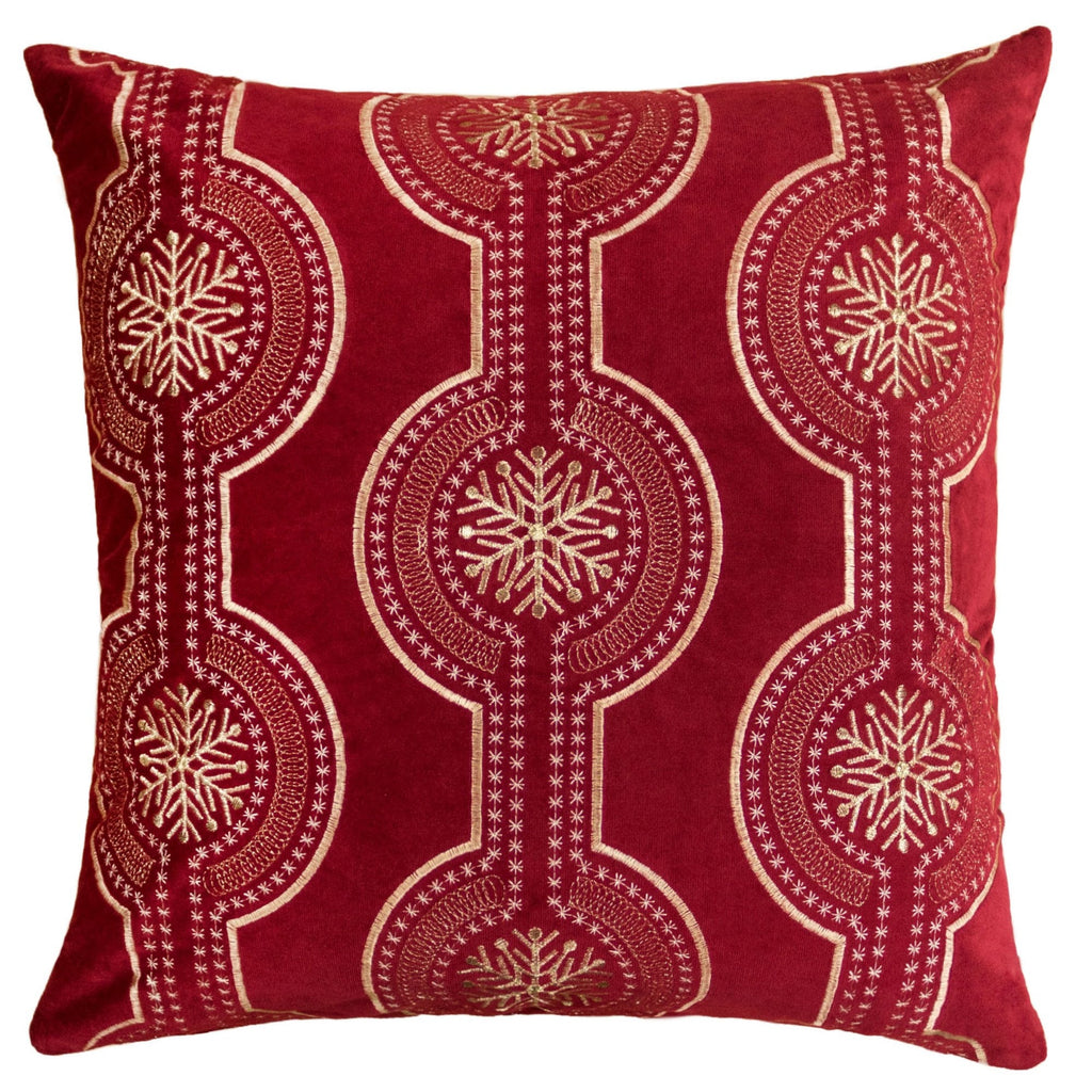 Red Holiday Embroidered Velvet Throw Pillow Set with Insert - Red