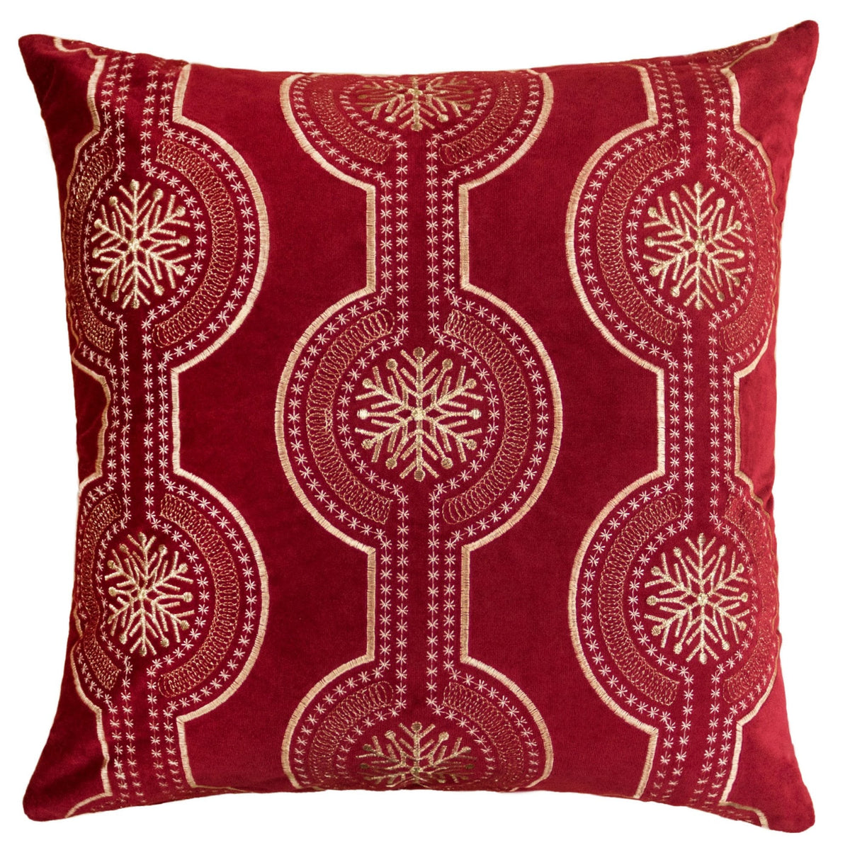 Red Holiday Embroidered Velvet Throw Pillow Set with Insert - Red