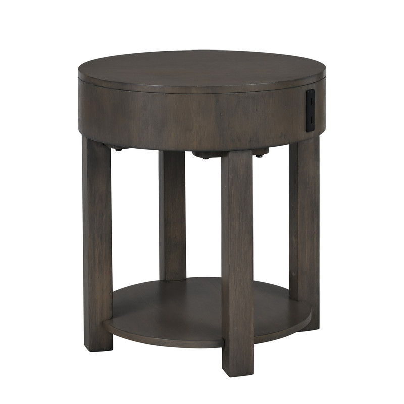 Light Brown MDF End Table with USB Ports - Storage Shelf