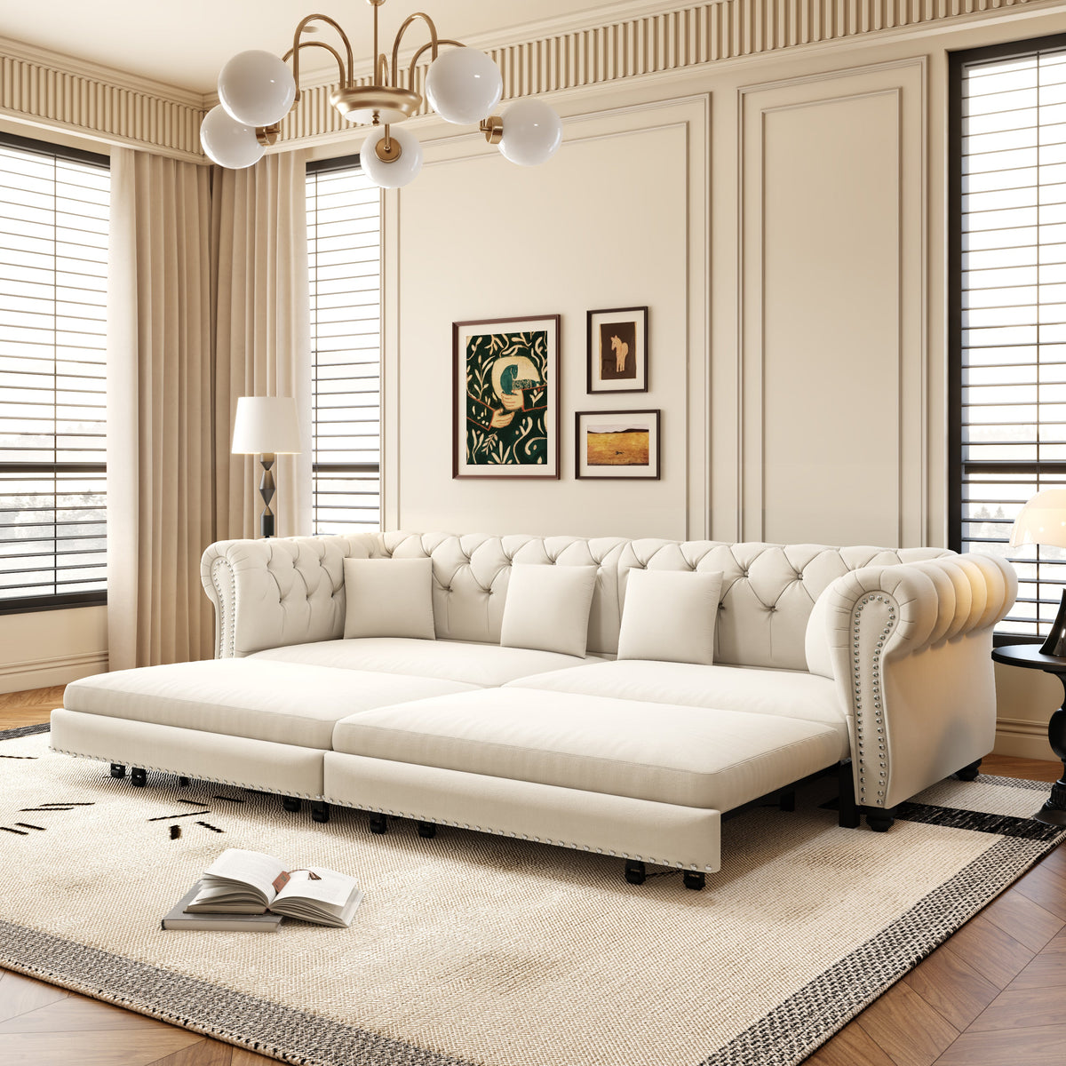 Chesterfield 3-in-1 Pull-Out Sofa Bed with Ottoman - Velvet