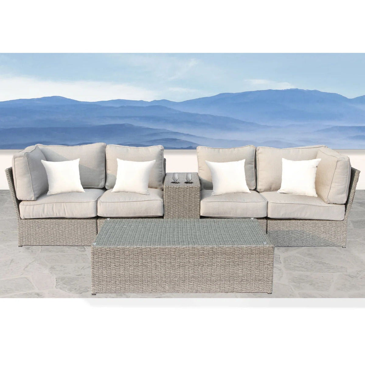 Modular Wicker Patio Seating Group with Cushions - Gray or Dark Brown