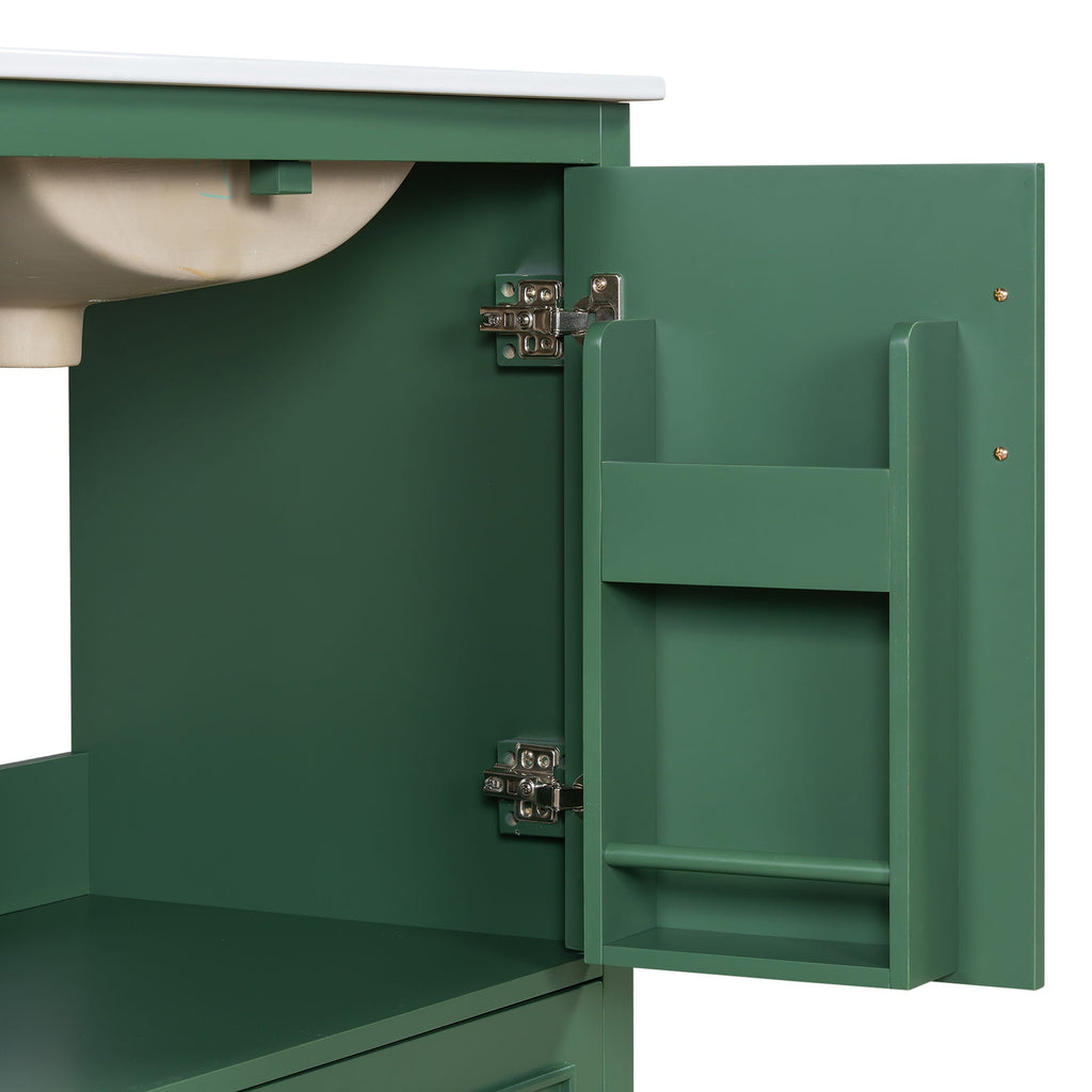Bathroom Vanity with Sink and Soft Close Doors - White, Black, Green, or Gray