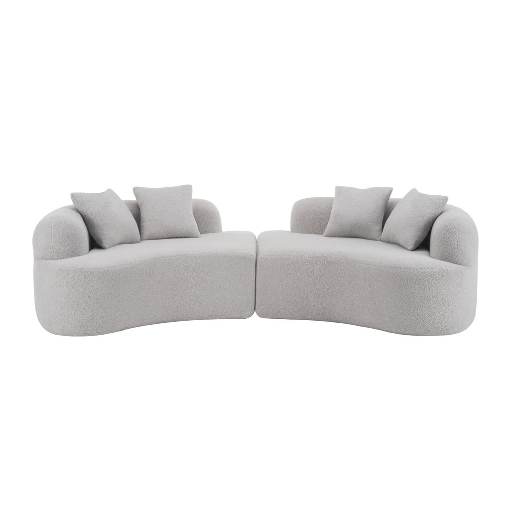 Curved 4 Seater Full Compression Sponge Sofa with Soft Upholstery - White or Gray