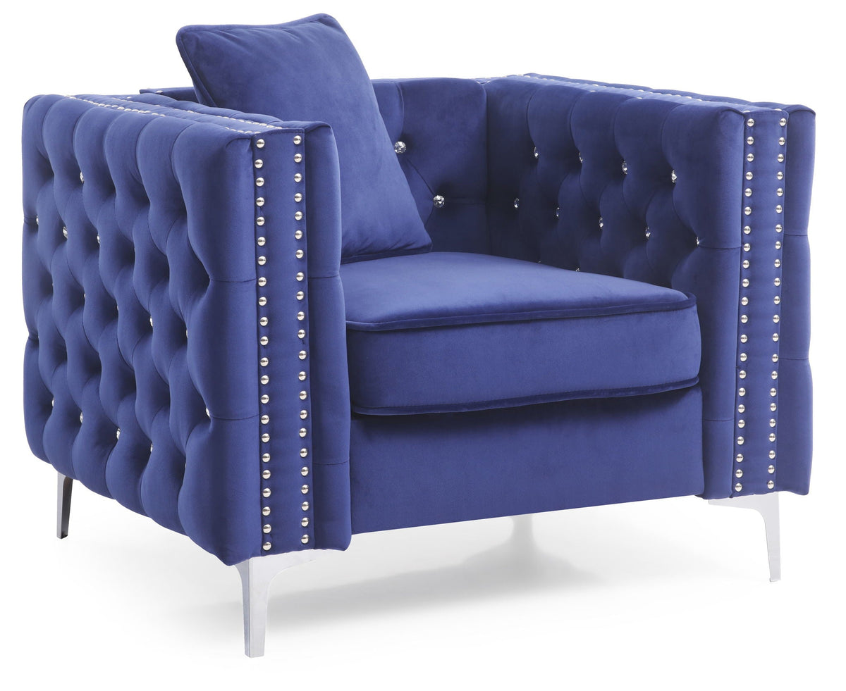 Tufted Design Arm Chair with Faux Diamond Buttons - Black or Blue