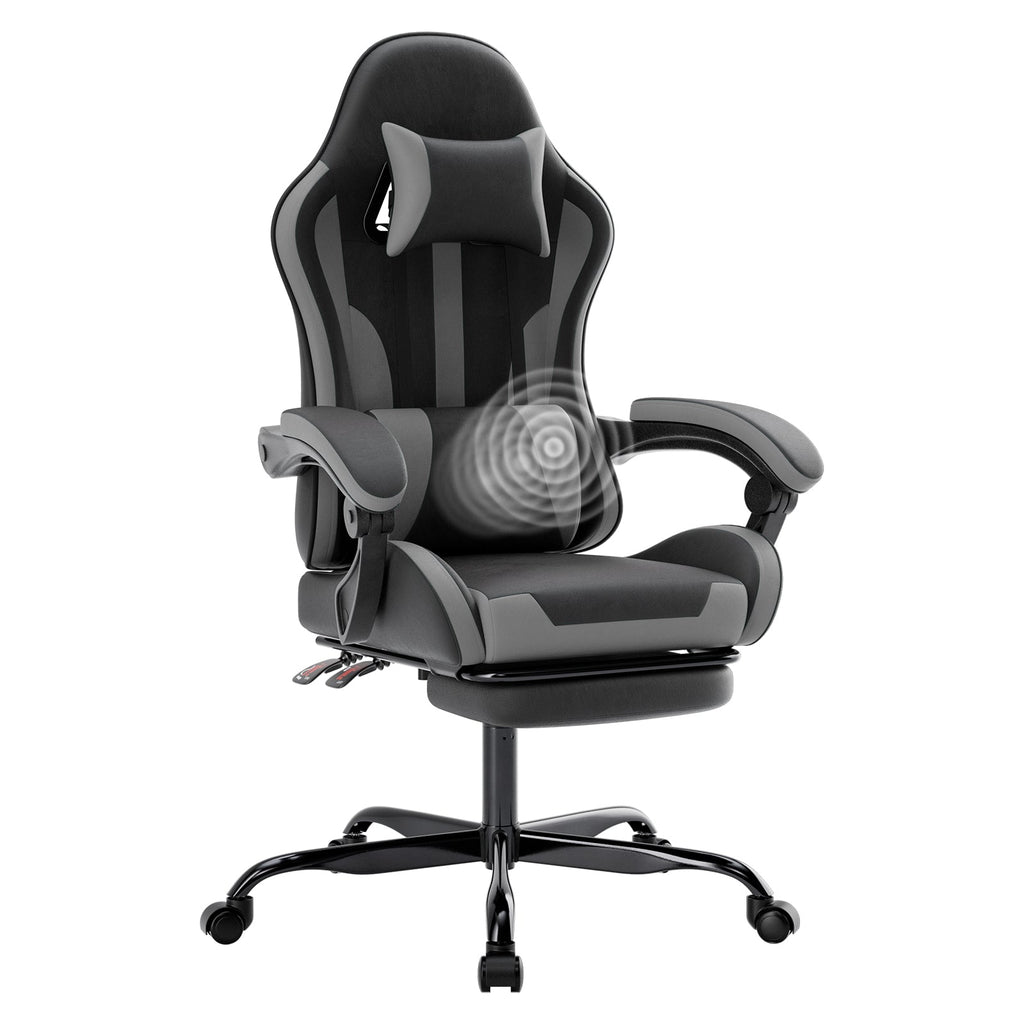 Ergonomic Gaming Chair with Footrest and Lumbar Support - Black/Grey