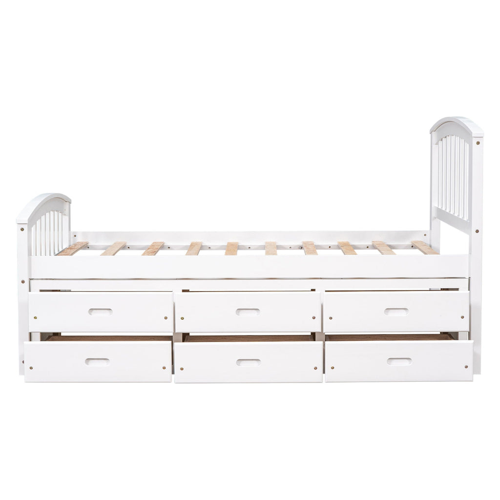 Solid Wood Twin Storage Bed with 6 Drawers - Multiple Colors