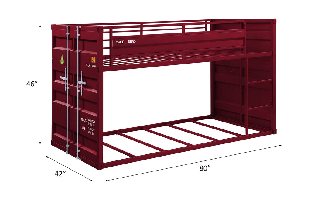 Metal Twin Over Twin Bunk Bed with Safety Guardrail - Light Blue or Red