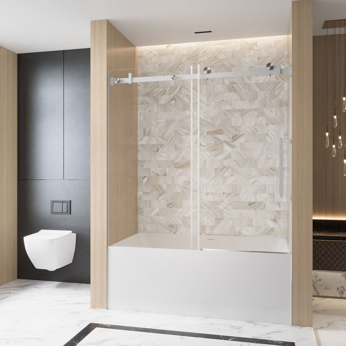 Frameless Single Sliding Shower Door with Square Tube Track - Gray