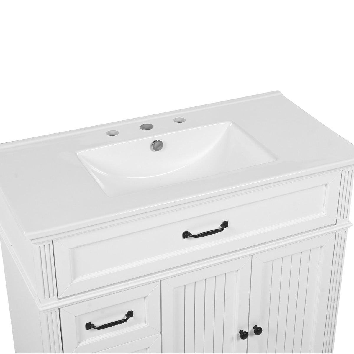 Bathroom Vanity With Sink and Drawers - Freestanding Solid Wood Cabinet