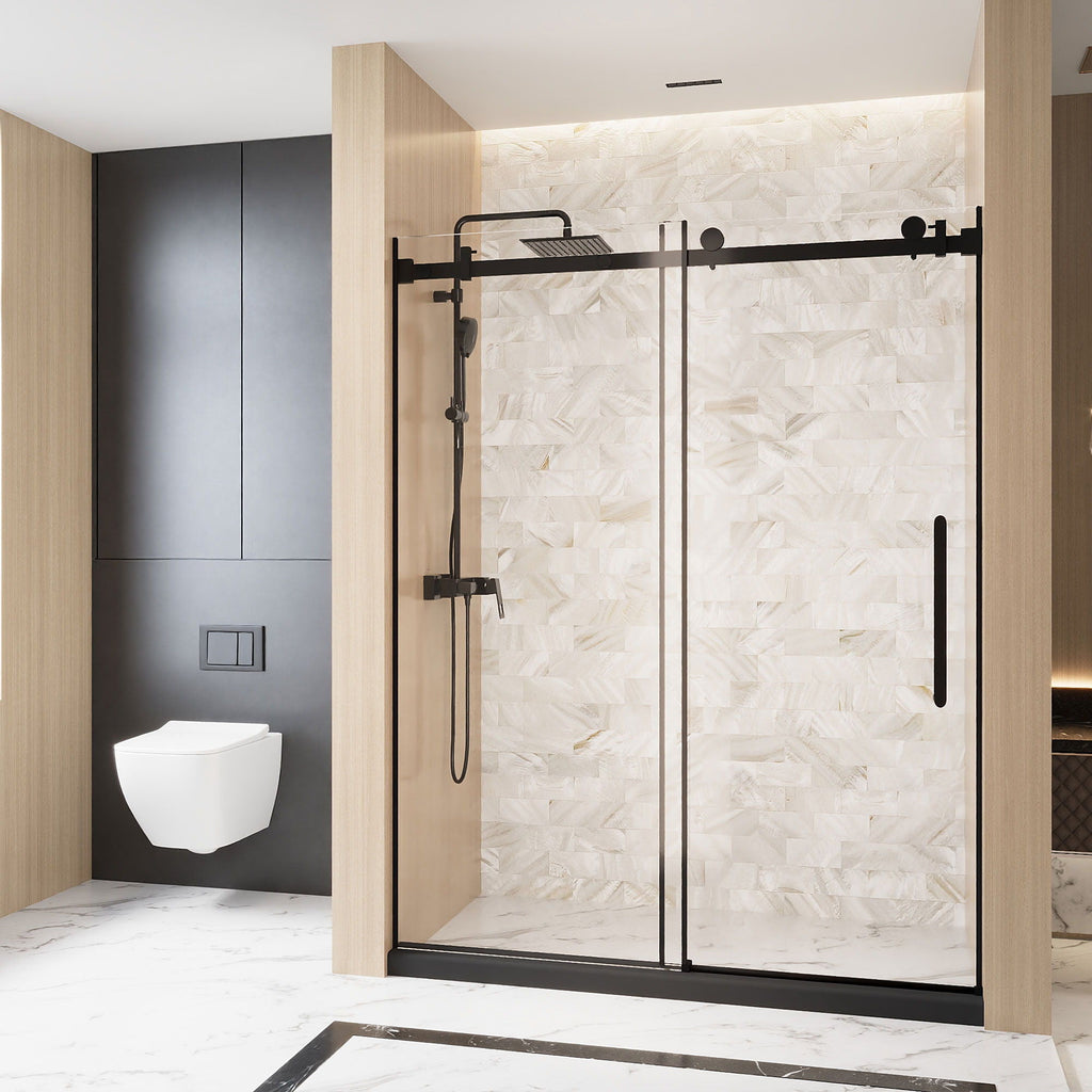 Frameless Single Sliding Shower Door with Square Tube Track - Black