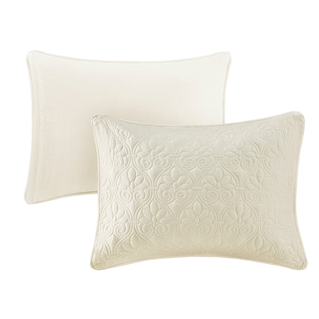 Split Corner Pleated Quilted Bedspread Set with Classic Stitch – 3 Piece - Polyester