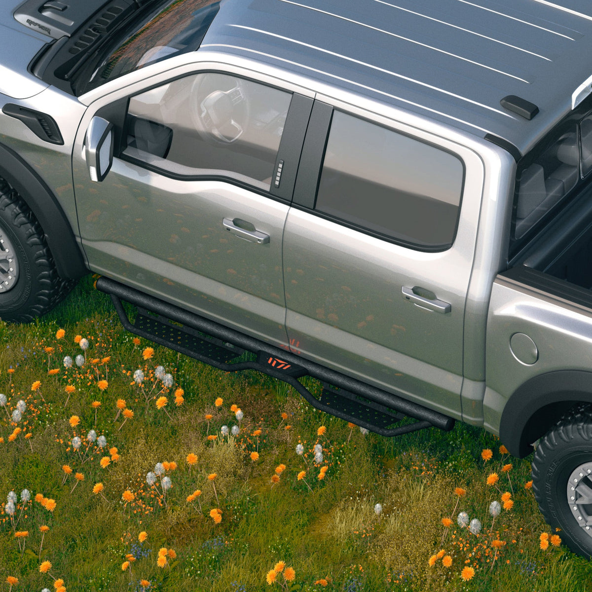 Running Boards for Ford SuperCrew Cab with Non-Slip Surface - Carbon Steel