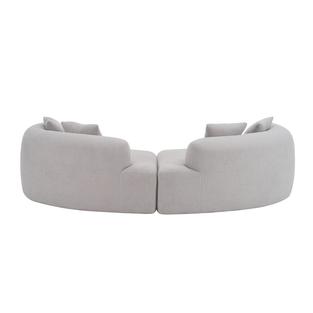 Curved 4 Seater Full Compression Sponge Sofa with Soft Upholstery - White or Gray
