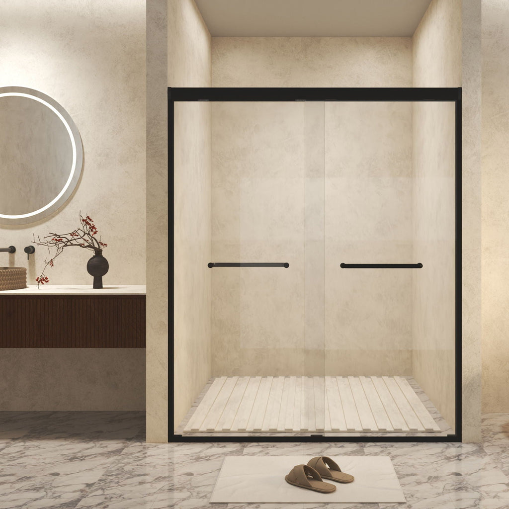 Double Sliding Shower Door with Explosion Proof Film - Black, Gray, or Dark Gray