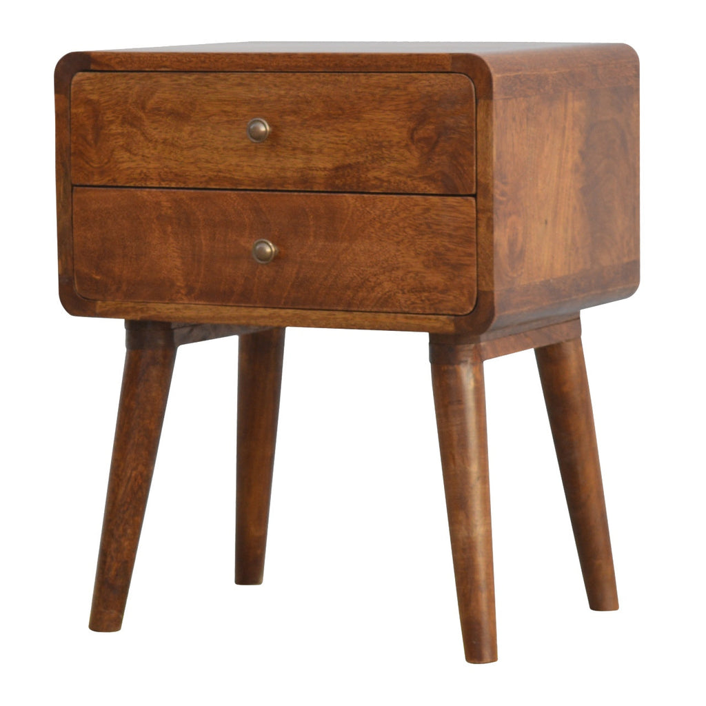 Solid Wood Curved Nightstand with 2 Drawers - Chestnut