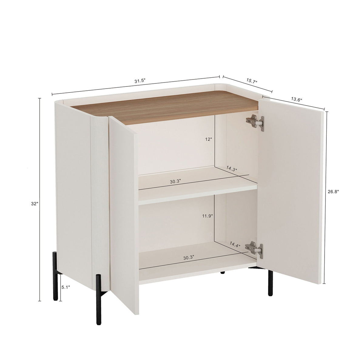 Abbey Accent Cabinet with Soft Close Doors and Rounded Edges - White or Light Brown