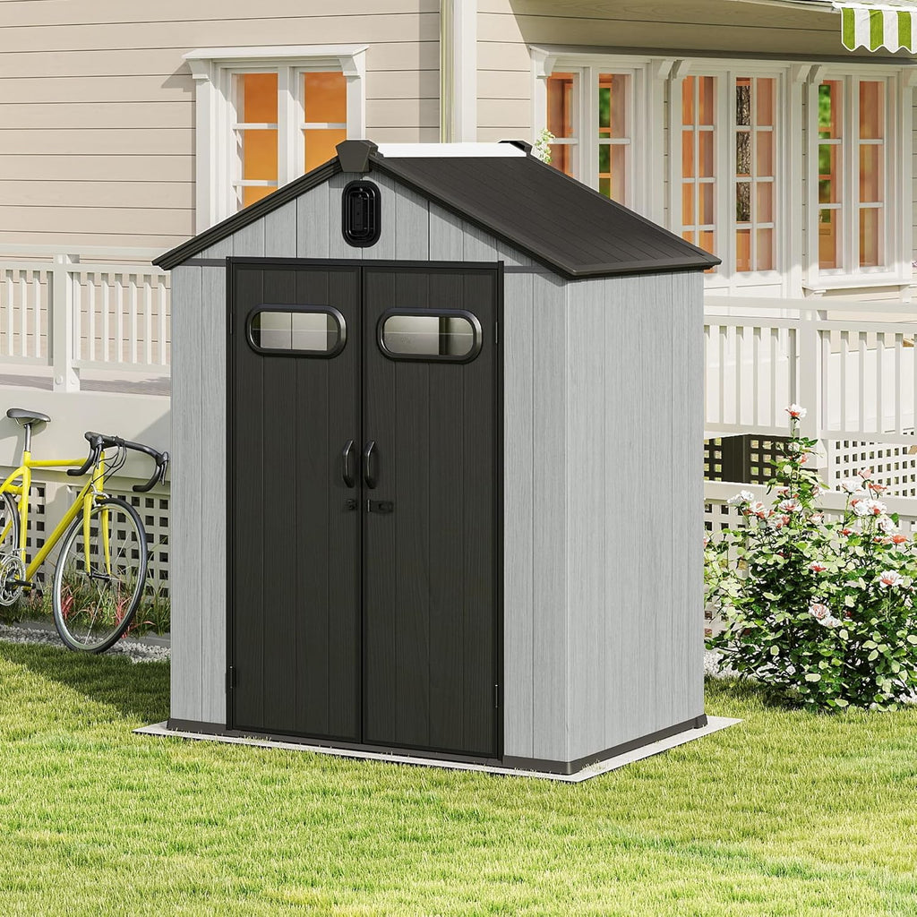 5x3FT Outdoor Resin Storage Shed with Transparent Windows & Louvered Vents - Gray