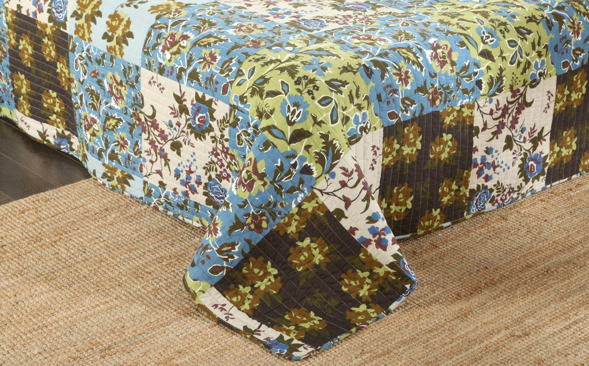 Tache Mystical Forest Green Blue Leaves Cotton Quilt Set (KST1504)