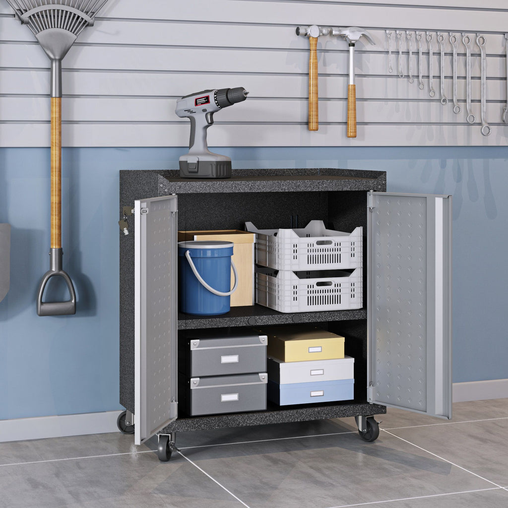Rolling Garage Cabinet with Lockable Door and Adjustable Shelf - Multiple Colors