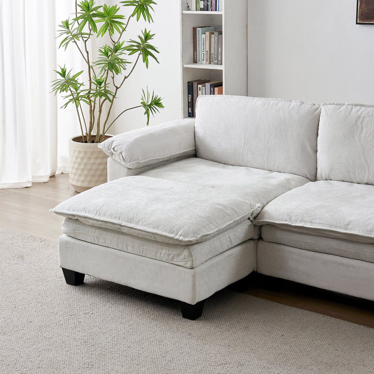 Luxury Four-Seater U-Shape Sofa with Two Ottomans - Chenille