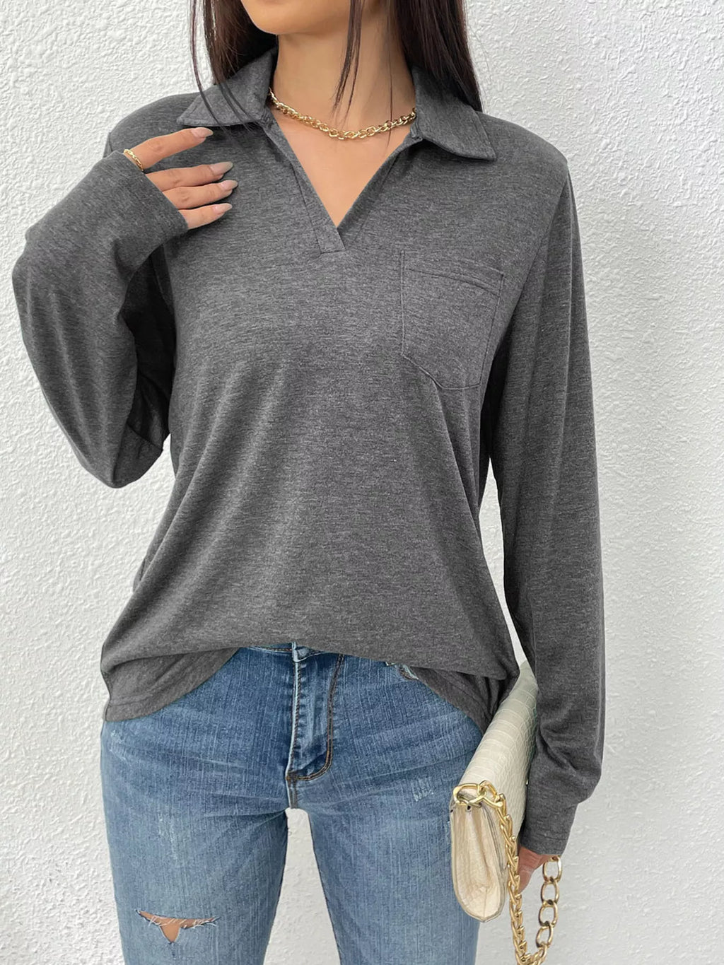 Casual Long Sleeve Polo T-Shirt