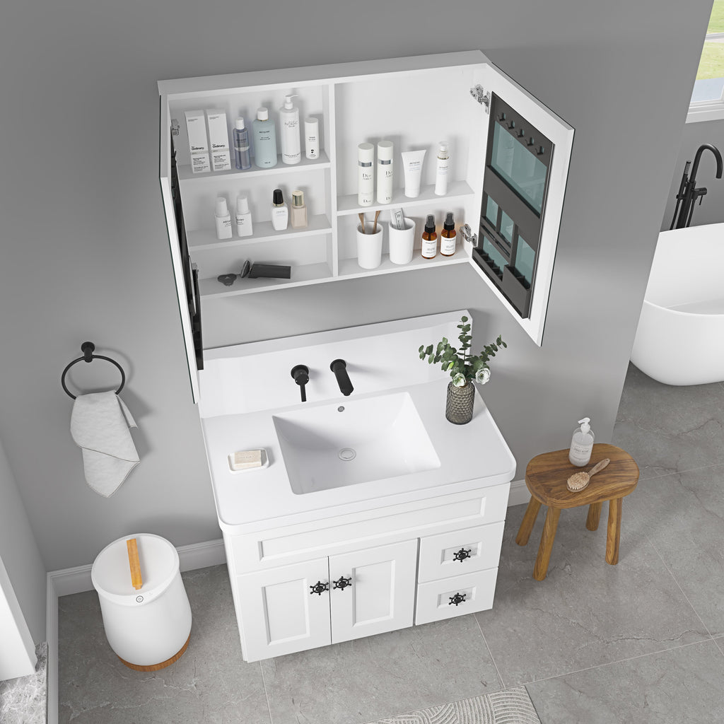 36" W x 26" Surface Frameless Mirror Medicine Cabinet with Soft-Closing Hinges