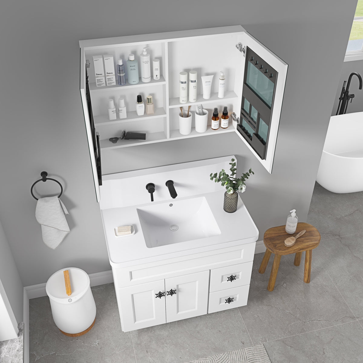 36" W x 26" Surface Frameless Mirror Medicine Cabinet with Soft-Closing Hinges